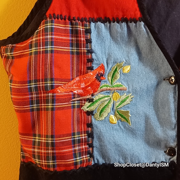 Vtg 1980s Tartan Corduroy Vest  With Patchwork Design - Picture 11 of 15